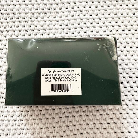 Dansk Vintage 3 Piece Glass Miniature Ornament Set Bell House Tree In Box - Picture 2 of 6